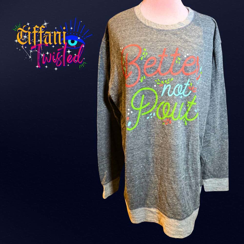 Christmas 'Better Not Pout' Grey Heather Crew Neck Pullover Sweatshirt